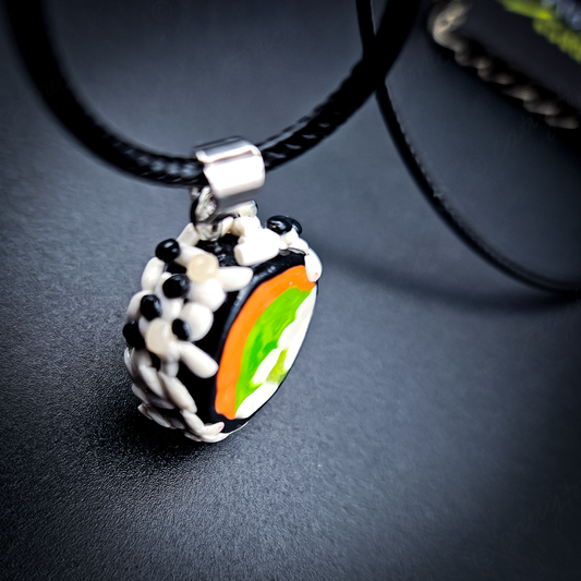 Sushi Roll Necklace - Handmade Pendant on 18" Corded Adjustable Necklace