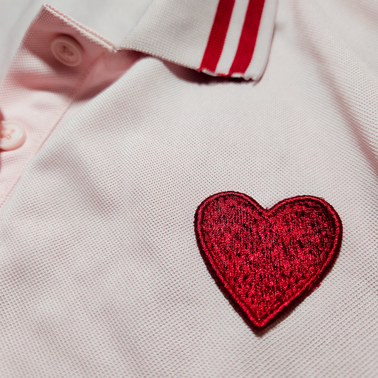 Pastel Pink Embroidered Heart Preppy Polo - Size L