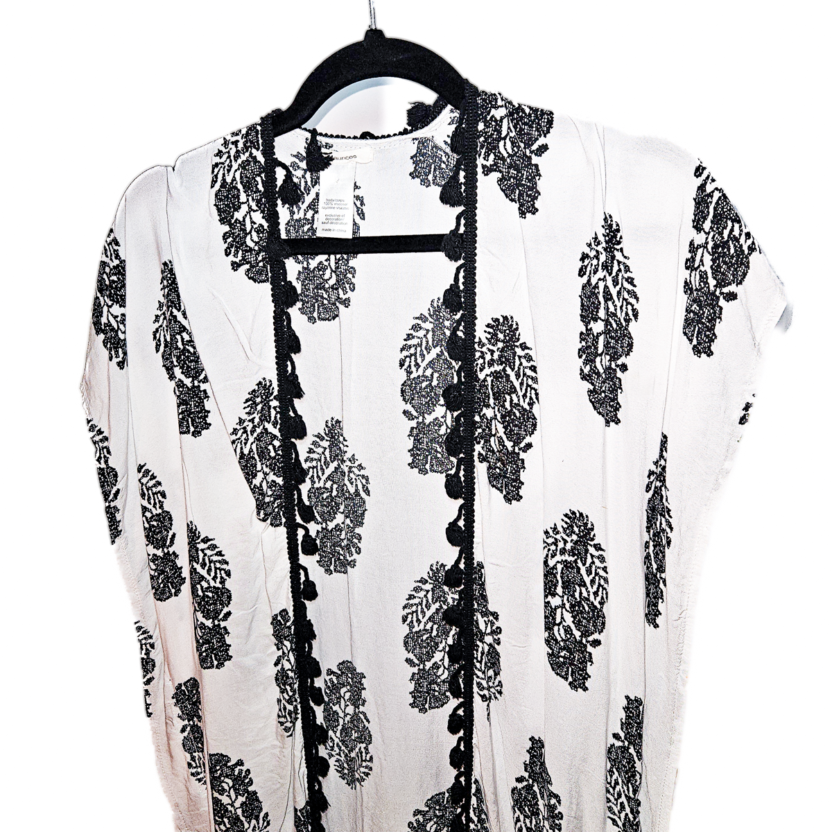 Black and White Tassled Wrap - OS