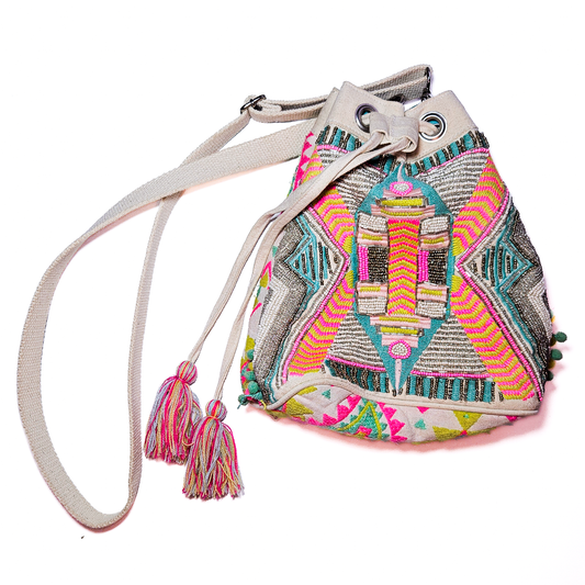 America and Beyond Hand Beaded Boho Bucket Bag
