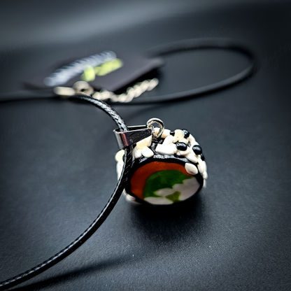 Sushi Roll Necklace - Handmade Pendant on 18" Corded Adjustable Necklace