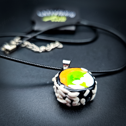 Sushi Roll Necklace - Handmade Pendant on 18" Corded Adjustable Necklace