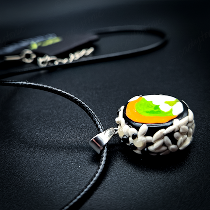 Sushi Roll Necklace - Handmade Pendant on 18" Corded Adjustable Necklace