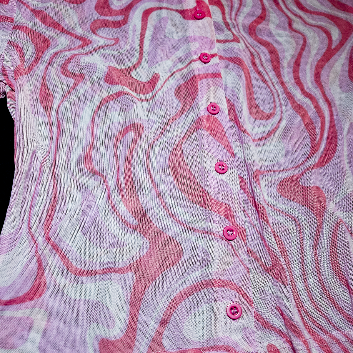 Forever 21 Pink Psychedelic Swirl Mesh Button-Up Crop Top - Size S