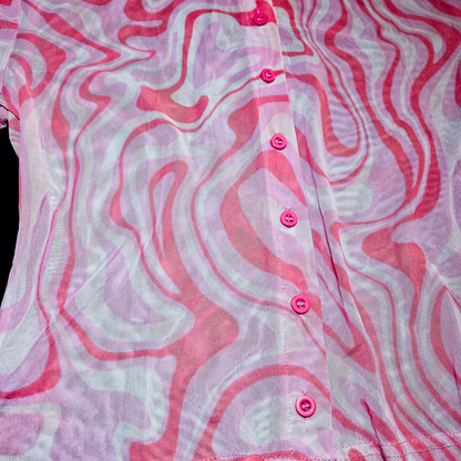 Forever 21 Pink Psychedelic Swirl Mesh Button-Up Crop Top - Size S