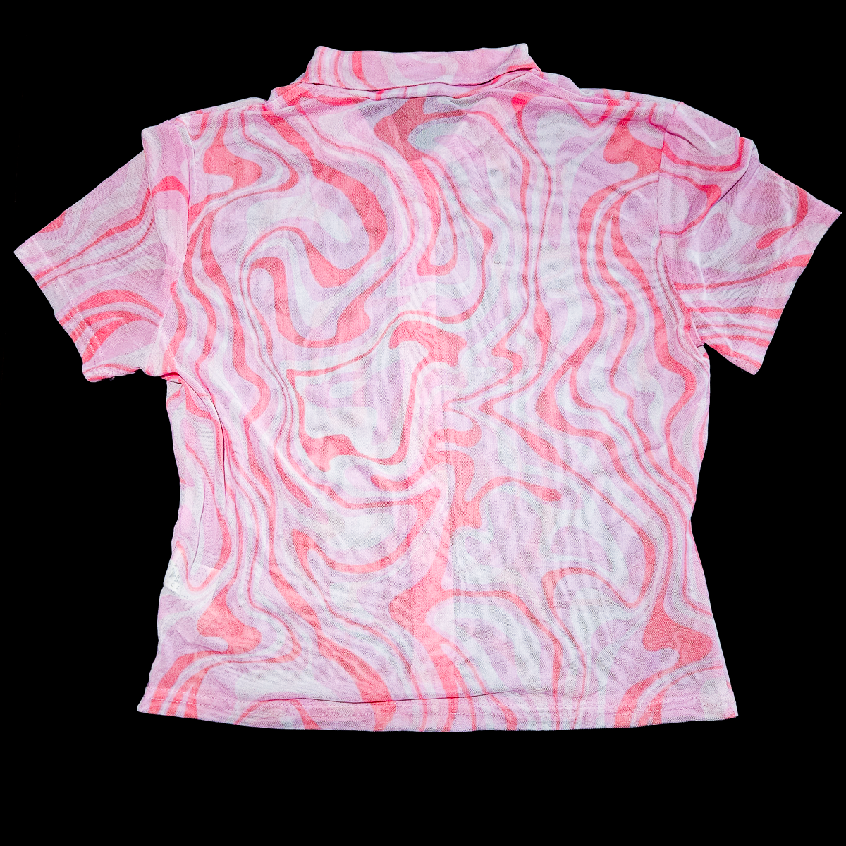 Forever 21 Pink Psychedelic Swirl Mesh Button-Up Crop Top - Size S