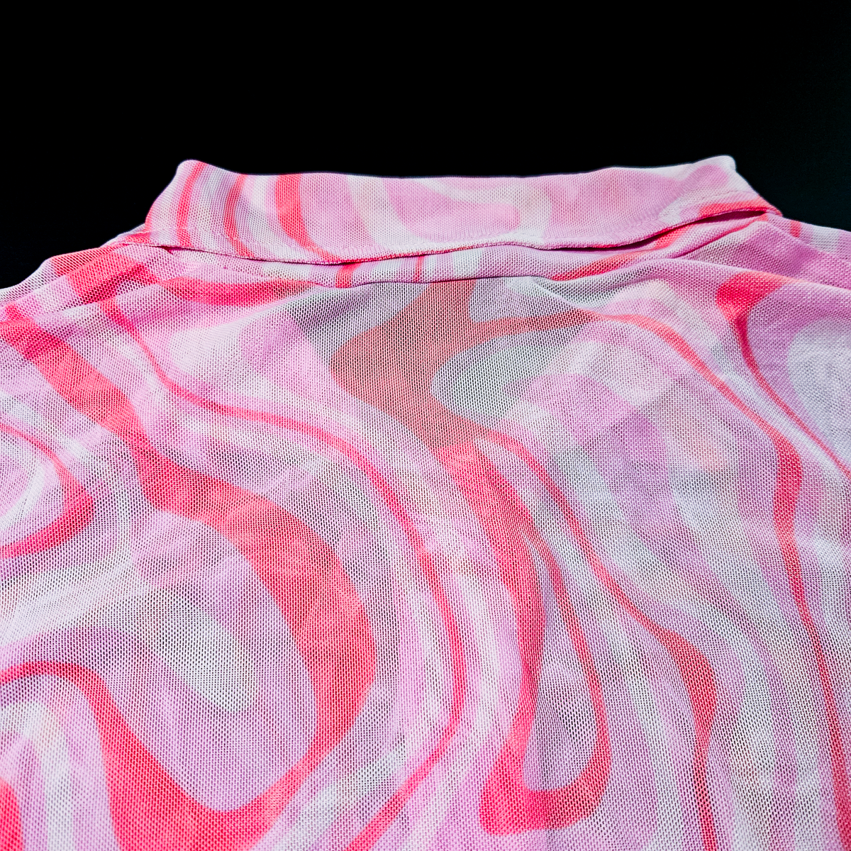 Forever 21 Pink Psychedelic Swirl Mesh Button-Up Crop Top - Size S