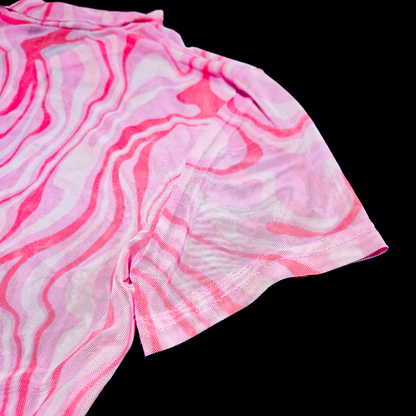 Forever 21 Pink Psychedelic Swirl Mesh Button-Up Crop Top - Size S