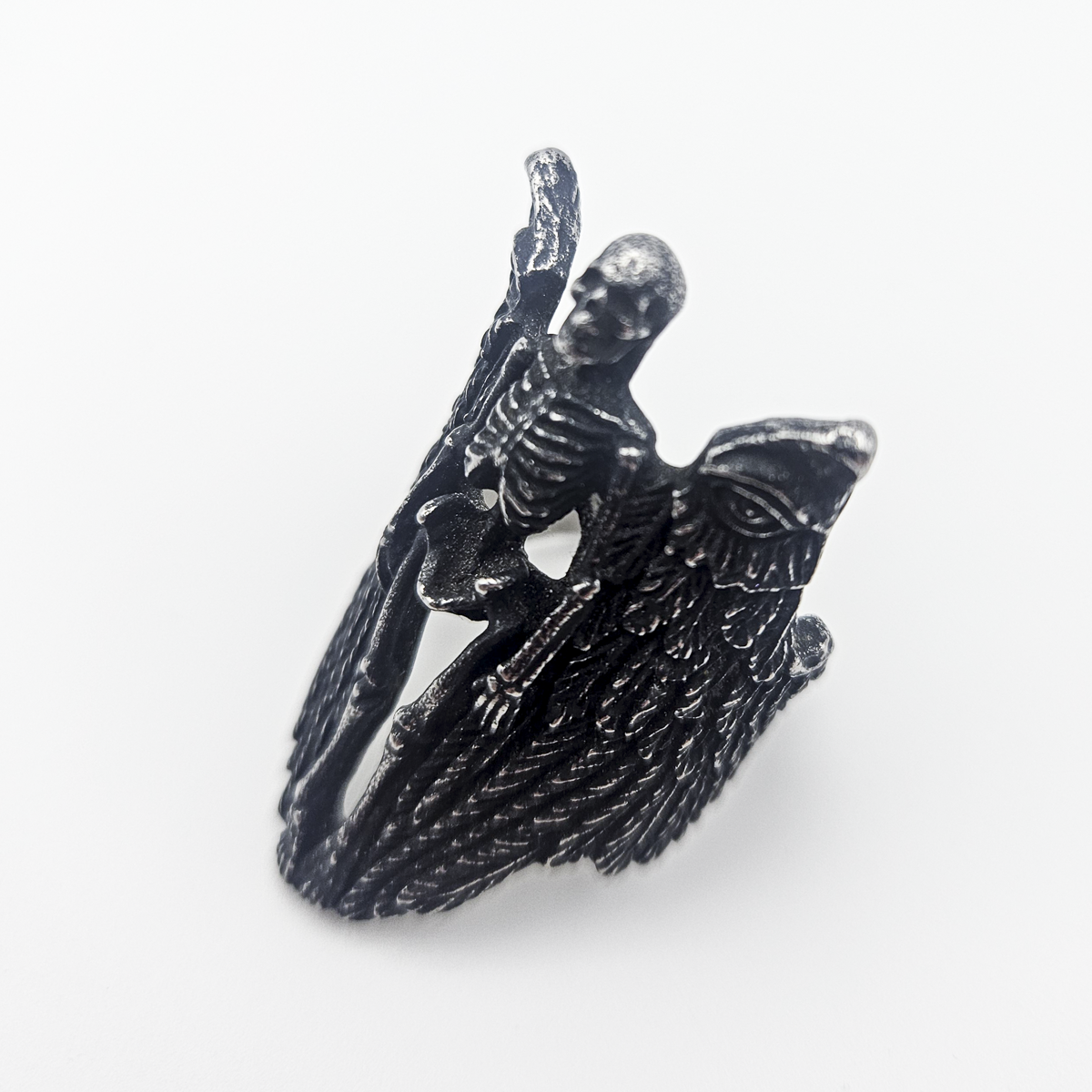 Angelic Skeleton Gothic Ring - Dark Silver - Large