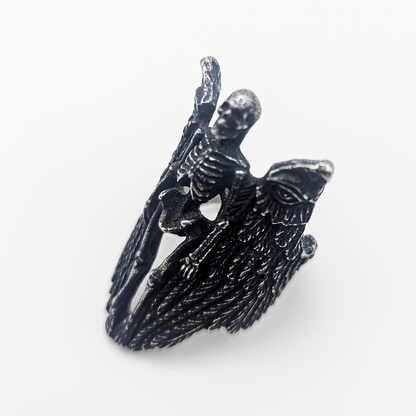 Angelic Skeleton Gothic Ring - Dark Silver - Large