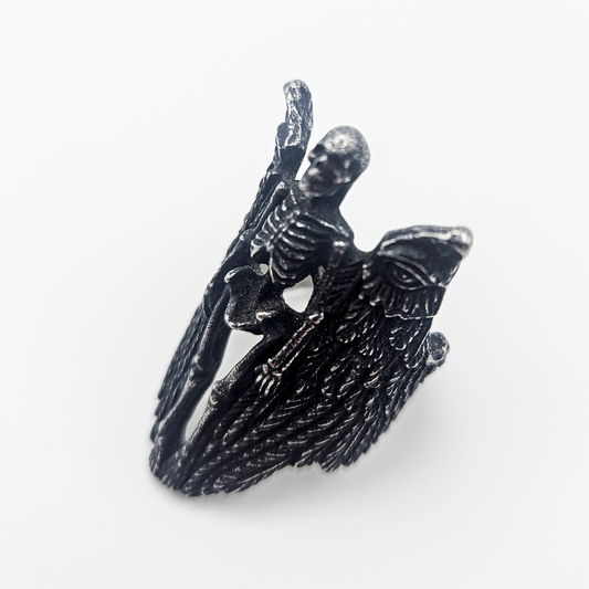 Angelic Skeleton Gothic Ring - Dark Silver - Large