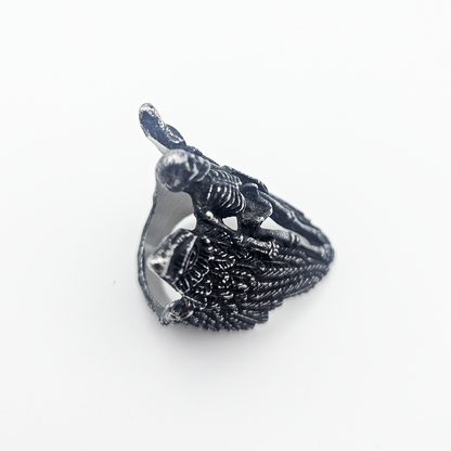 Angelic Skeleton Gothic Ring - Dark Silver - Large