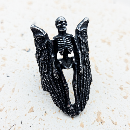 Angelic Skeleton Gothic Ring - Dark Silver - Large