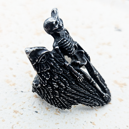Angelic Skeleton Gothic Ring - Dark Silver - Large