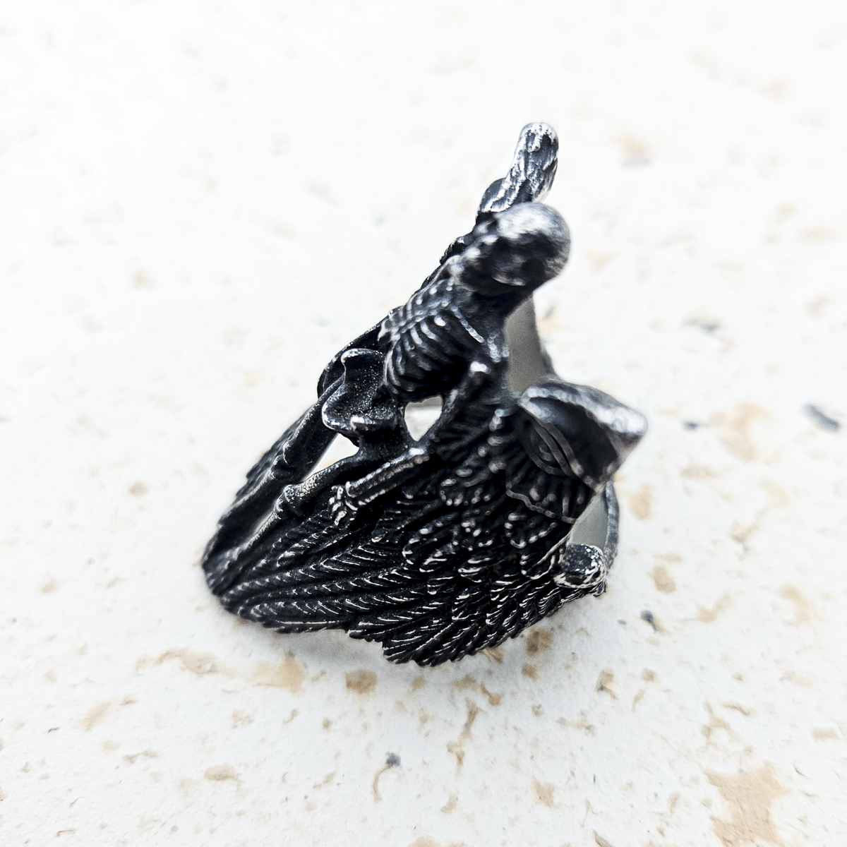 Angelic Skeleton Gothic Ring - Dark Silver - Large