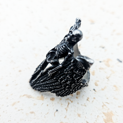 Angelic Skeleton Gothic Ring - Dark Silver - Large