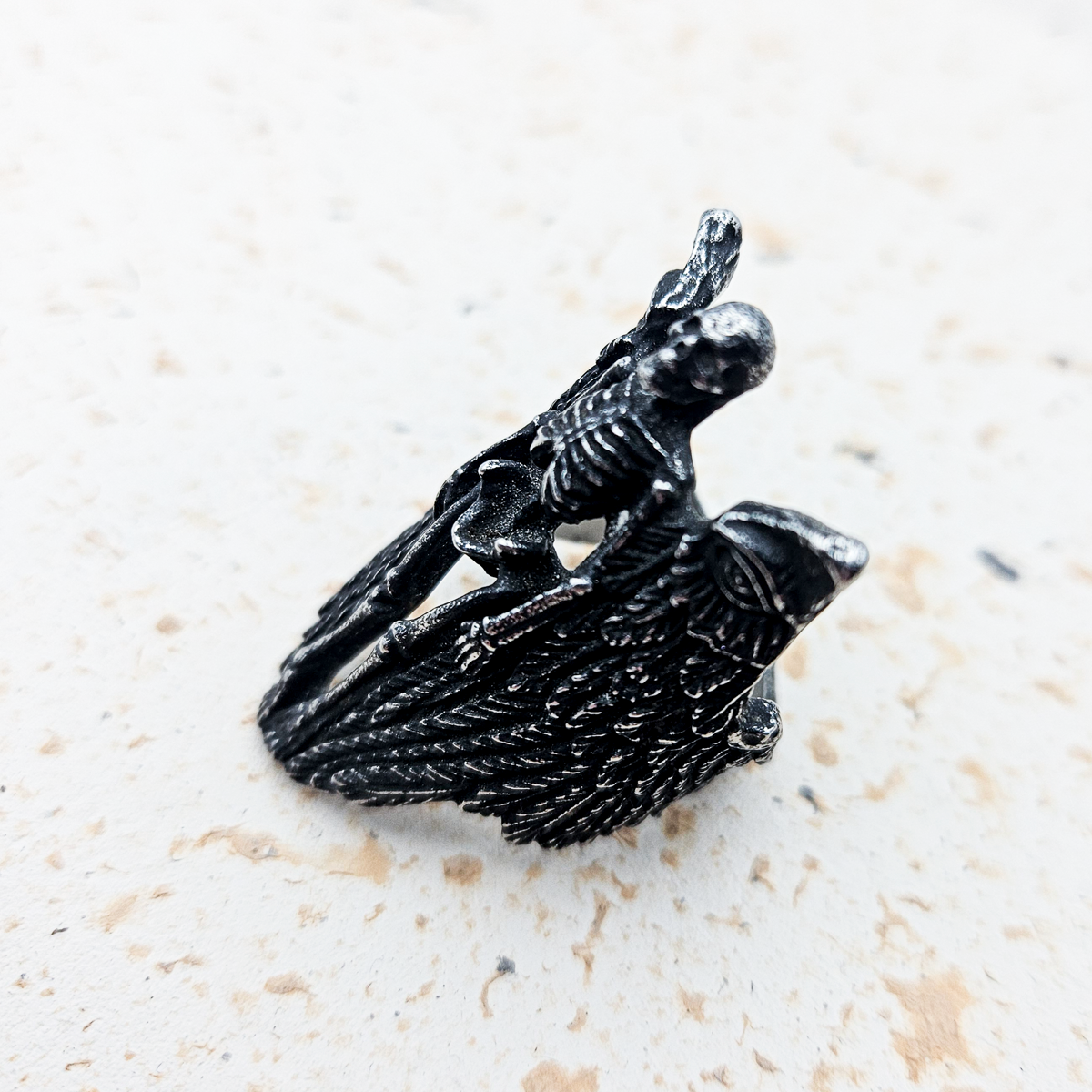 Angelic Skeleton Gothic Ring - Dark Silver - Large
