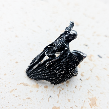 Angelic Skeleton Gothic Ring - Dark Silver - Large