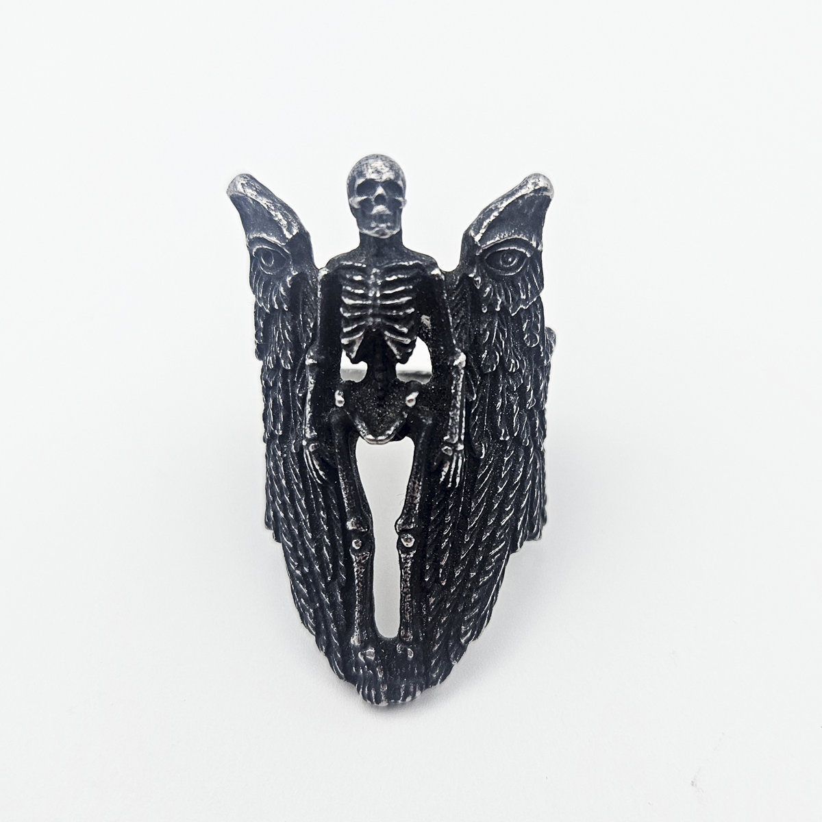 Angelic Skeleton Gothic Ring - Dark Silver - Large