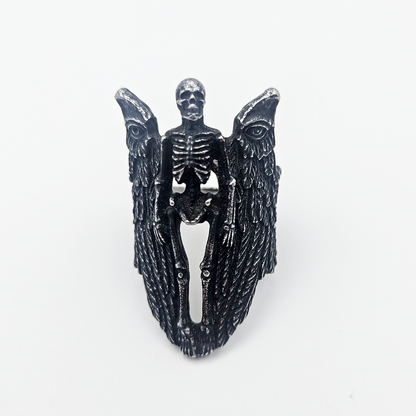 Angelic Skeleton Gothic Ring - Dark Silver - Large