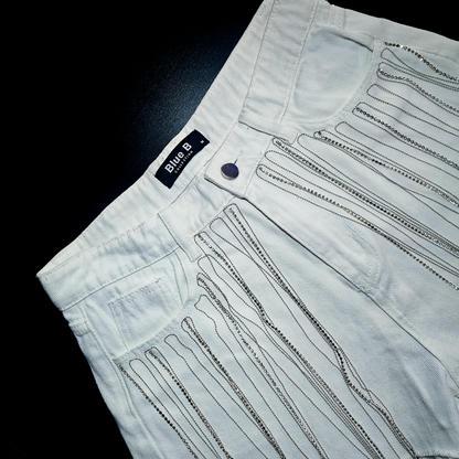 Blue B Denim Shorts with Silver Chains - Size M