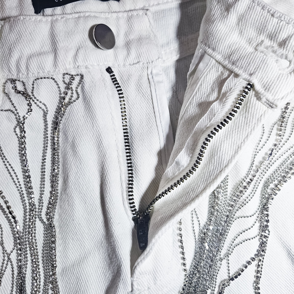 Blue B Denim Shorts with Silver Chains - Size M