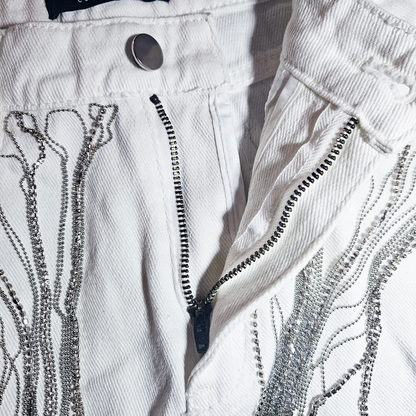 Blue B Denim Shorts with Silver Chains - Size M
