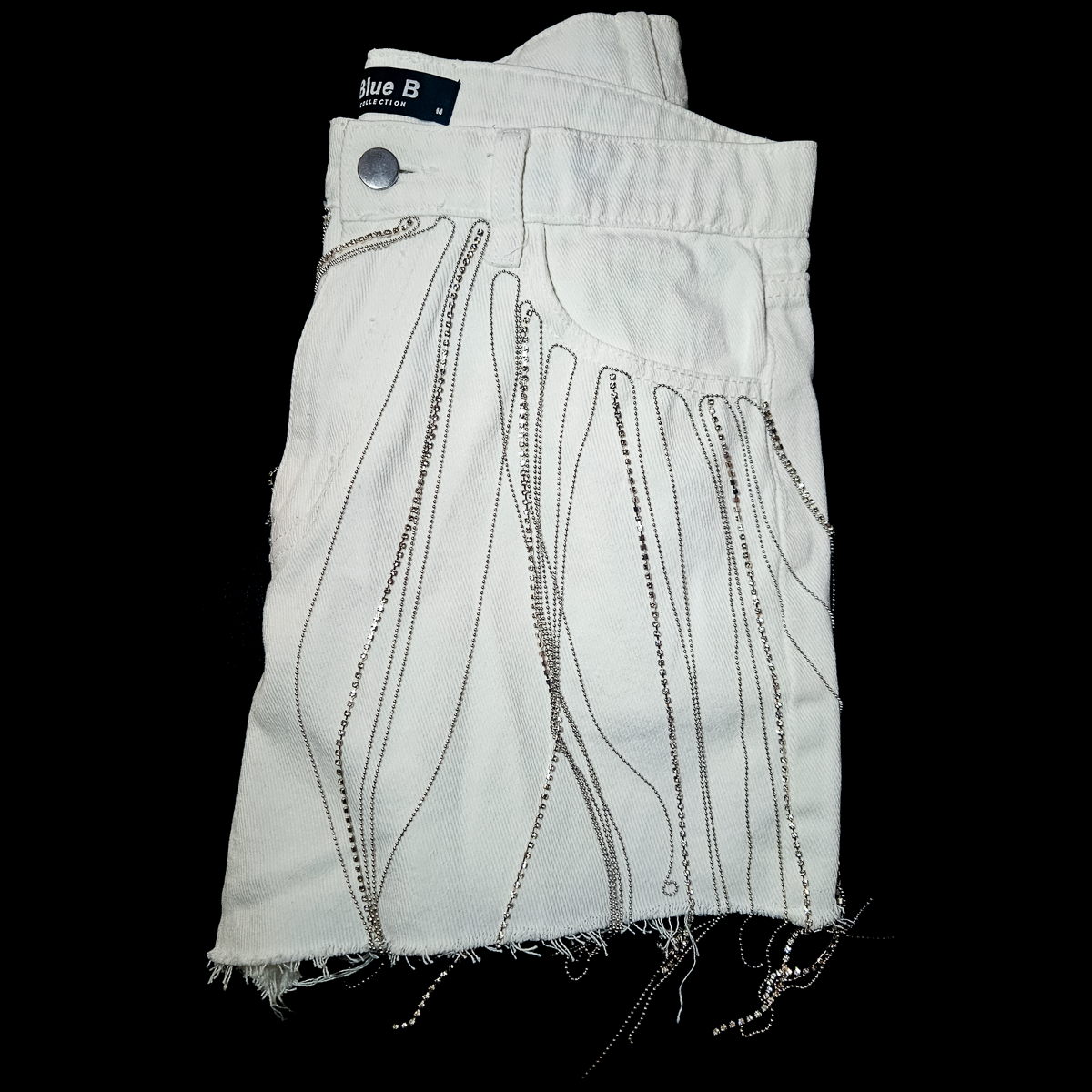 Blue B Denim Shorts with Silver Chains - Size M