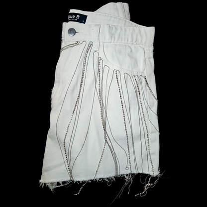 Blue B Denim Shorts with Silver Chains - Size M
