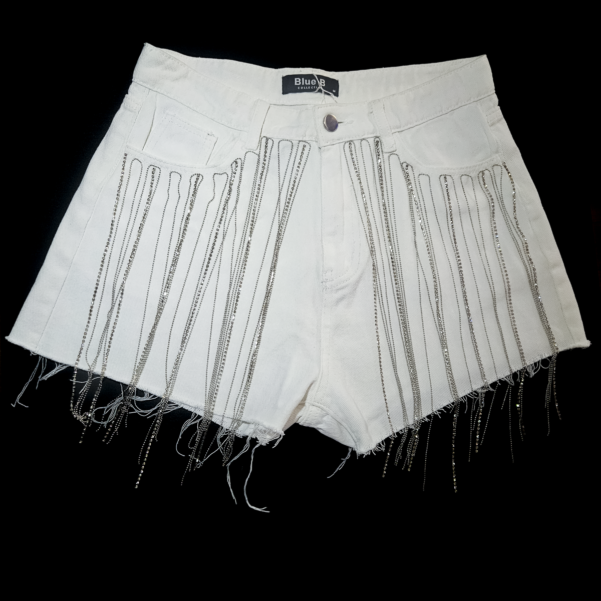 Blue B Denim Shorts with Silver Chains - Size M