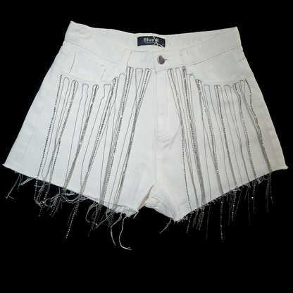 Blue B Denim Shorts with Silver Chains - Size M