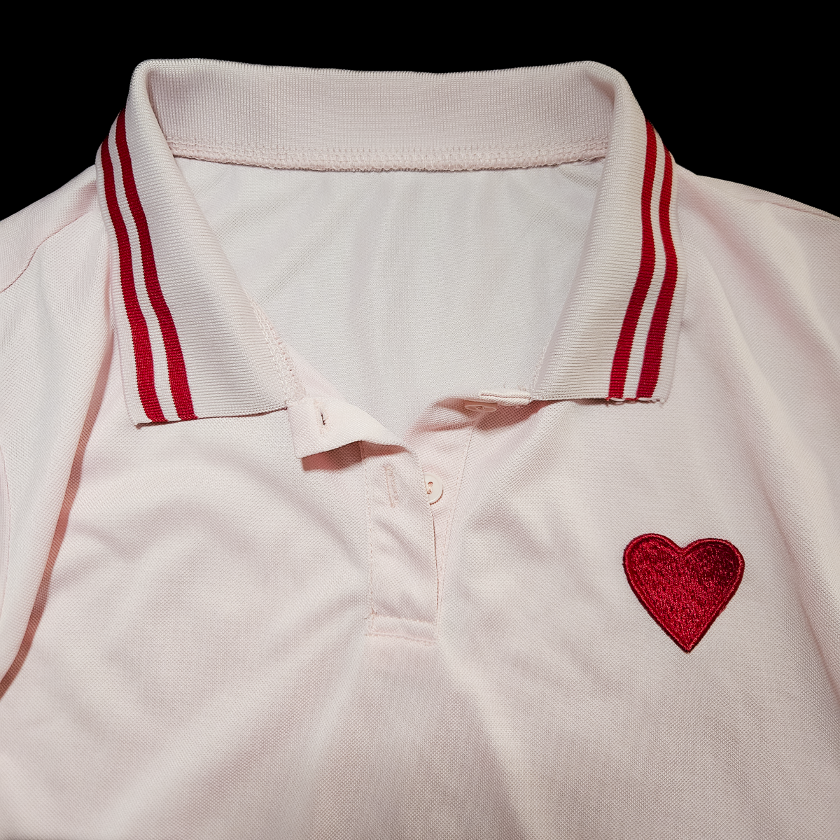Pastel Pink Embroidered Heart Preppy Polo - Size L