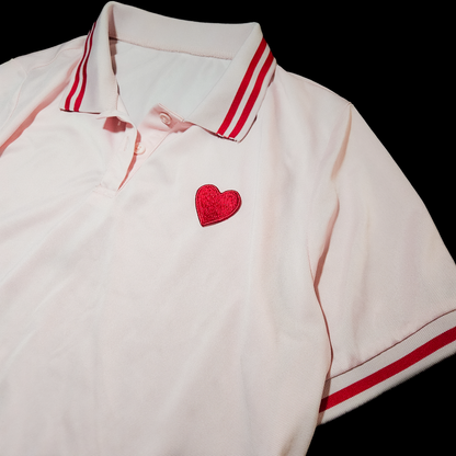 Pastel Pink Embroidered Heart Preppy Polo - Size L