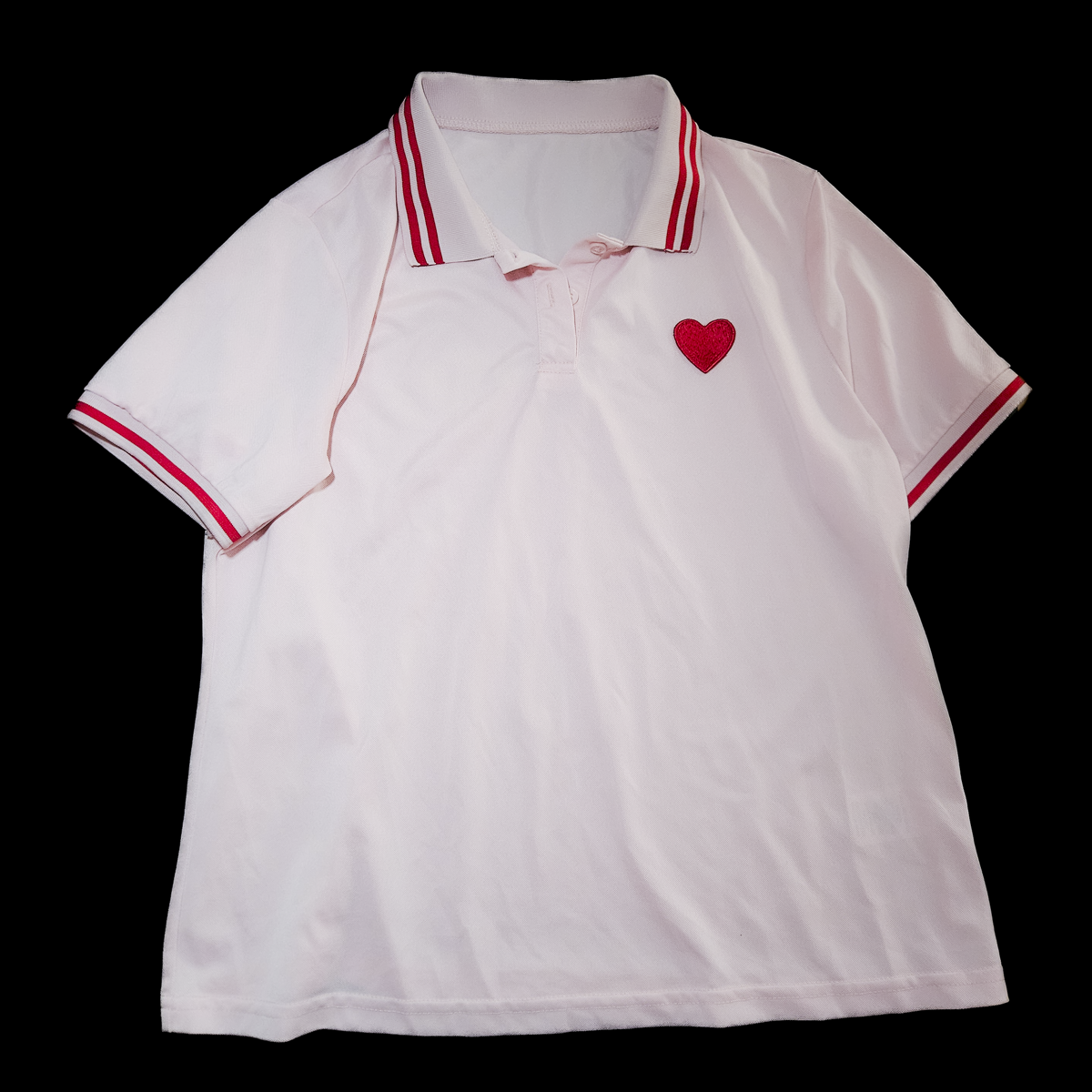 Pastel Pink Embroidered Heart Preppy Polo - Size L