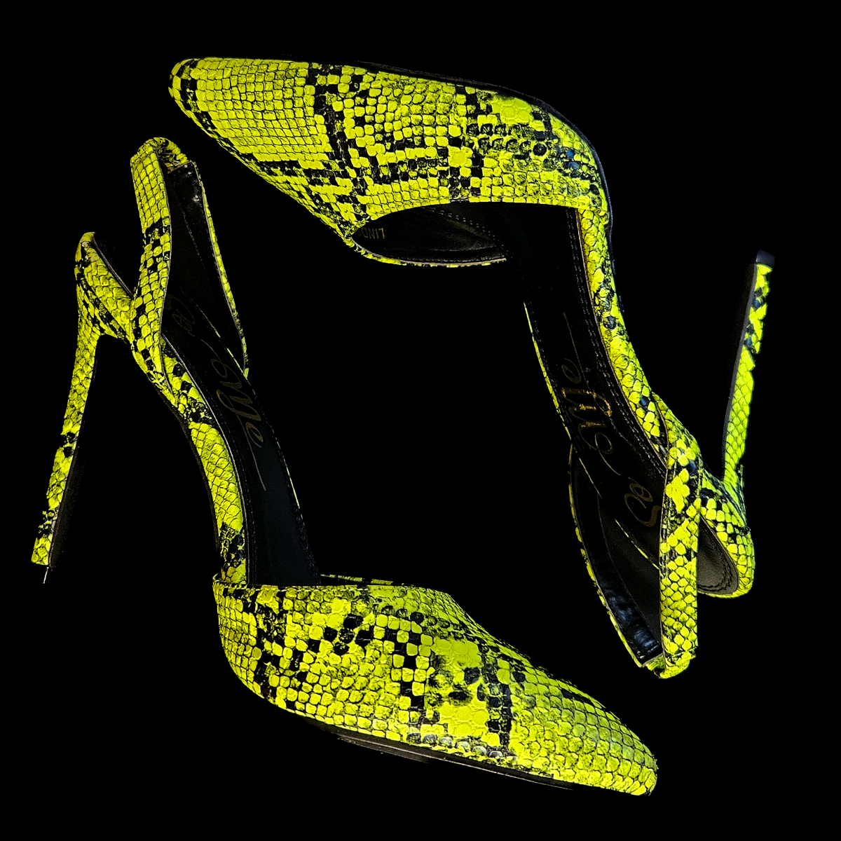 So Me Neon Snakeskin Slingback Stilettos - Size 7
