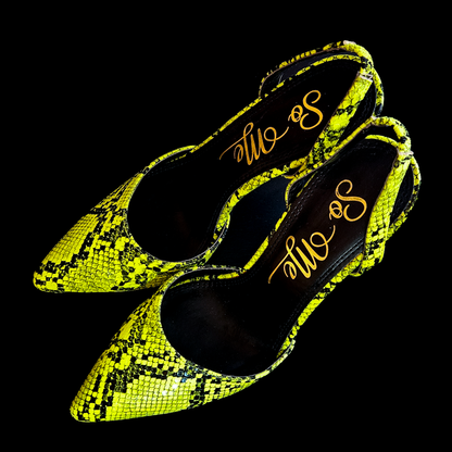 So Me Neon Snakeskin Slingback Stilettos - Size 7