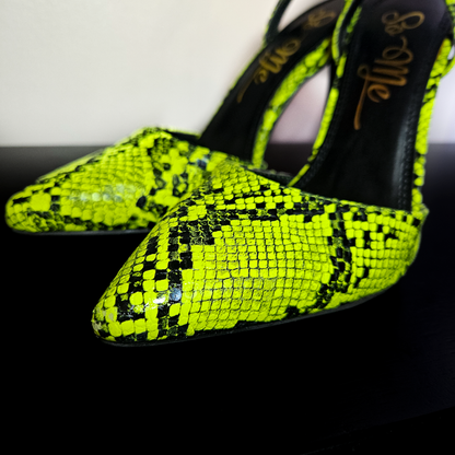 So Me Neon Snakeskin Slingback Stilettos - Size 7