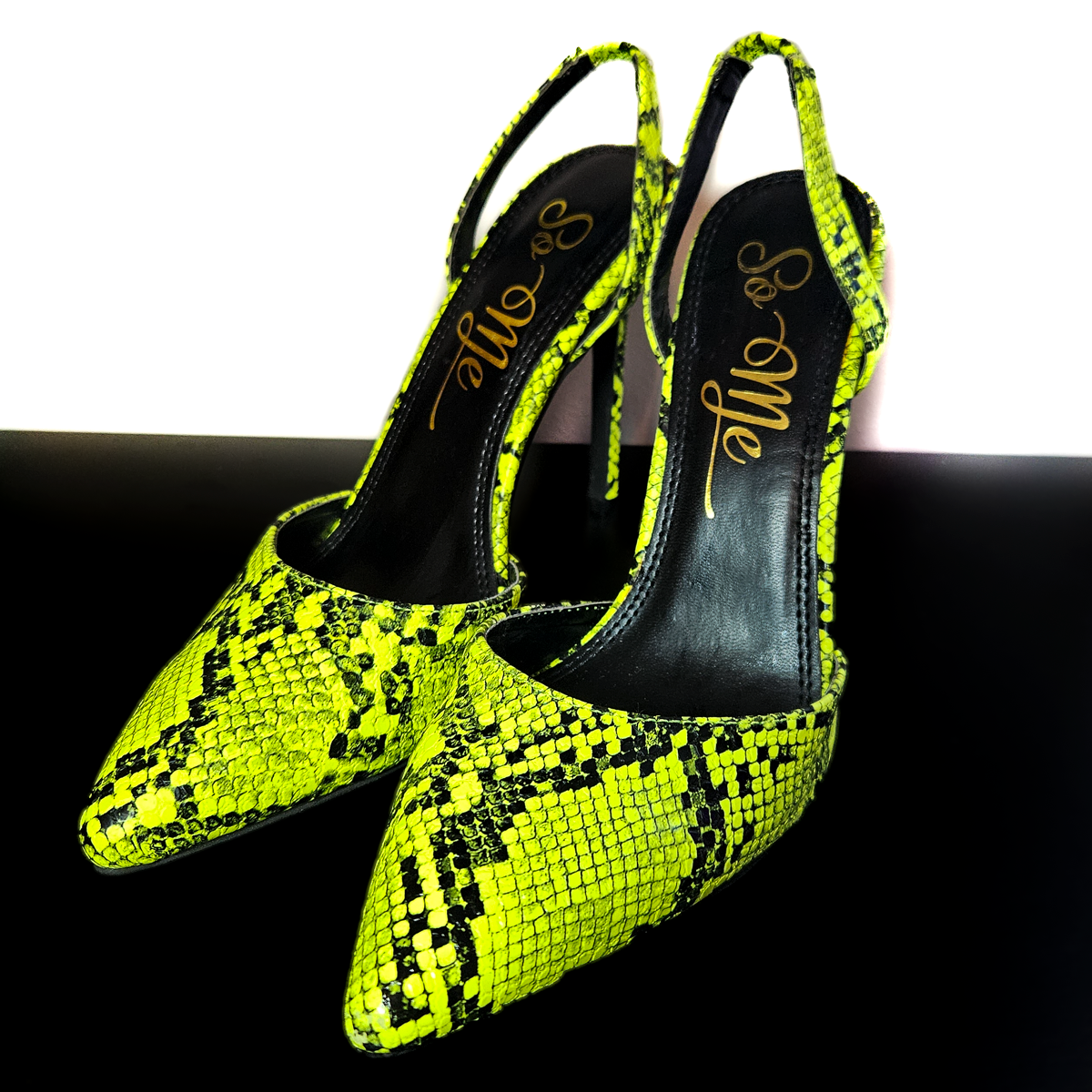 So Me Neon Snakeskin Slingback Stilettos - Size 7