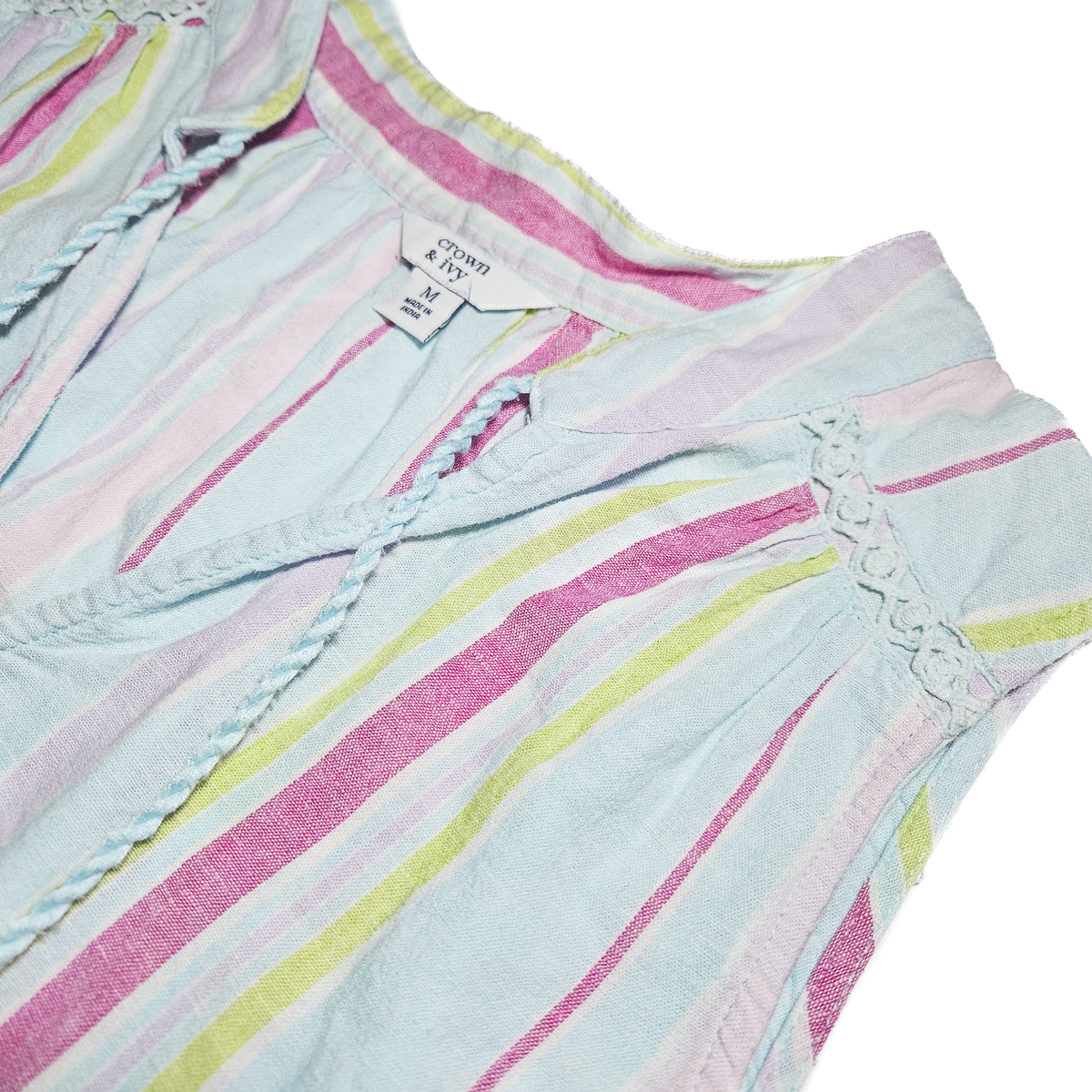 Crown & Ivy Striped Sleeveless Tassle Tank - Size M