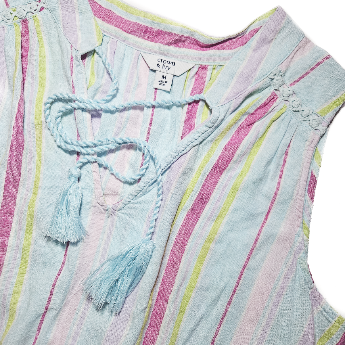 Crown & Ivy Striped Sleeveless Tassle Tank - Size M