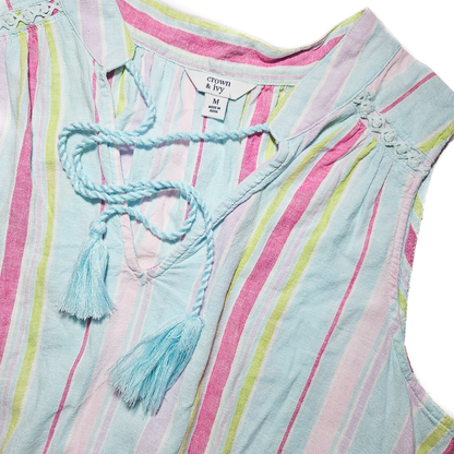 Crown & Ivy Striped Sleeveless Tassle Tank - Size M
