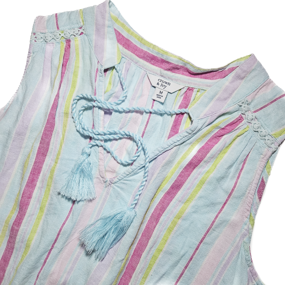 Crown & Ivy Striped Sleeveless Tassle Tank - Size M