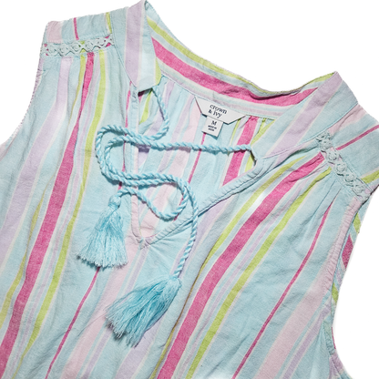 Crown & Ivy Striped Sleeveless Tassle Tank - Size M
