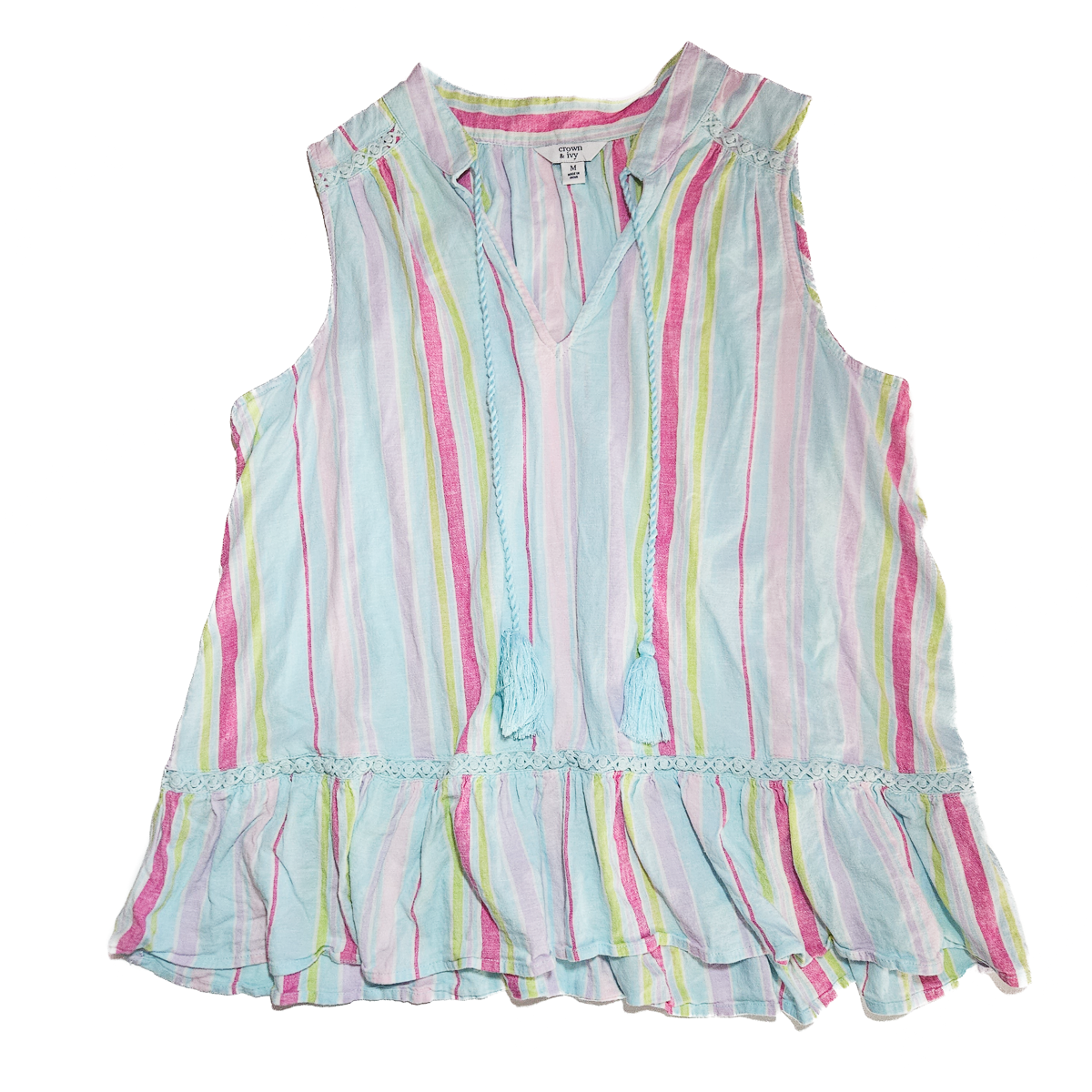 Crown & Ivy Striped Sleeveless Tassle Tank - Size M