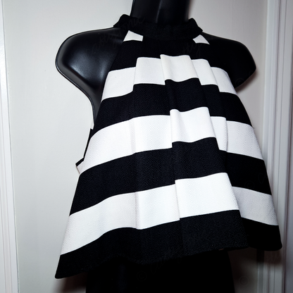 DO + BE Black and White Flare Luxe Blouse - Size L
