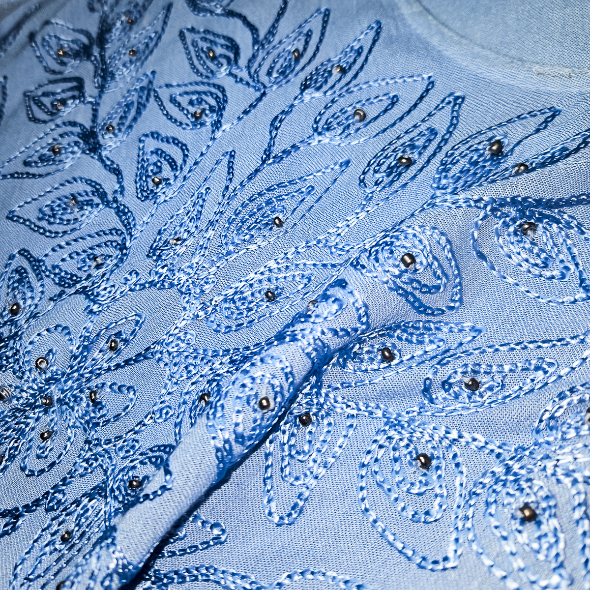 Vintage 90s Boho Chic Blue Ombre Embroidered Dress - XL