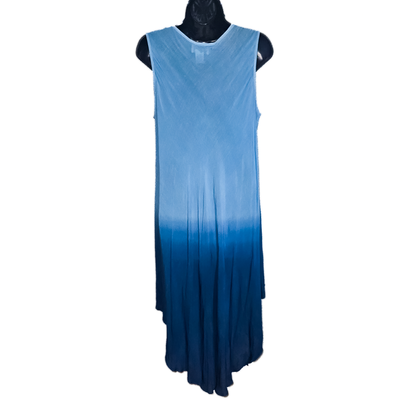 Vintage 90s Boho Chic Blue Ombre Embroidered Dress - XL