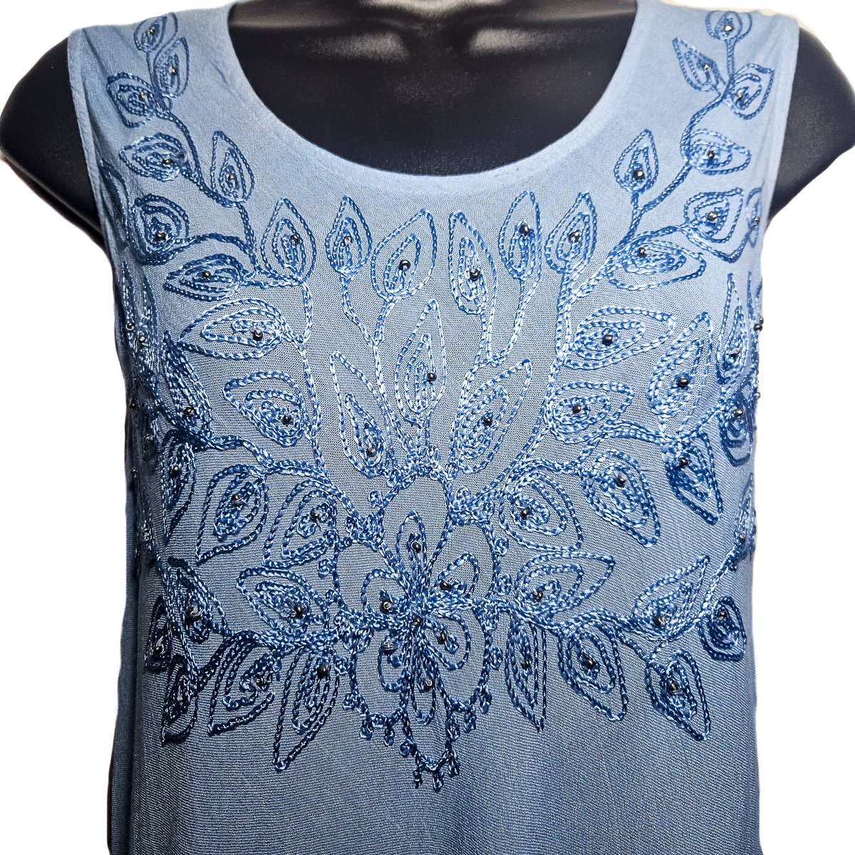 Vintage 90s Boho Chic Blue Ombre Embroidered Dress - XL