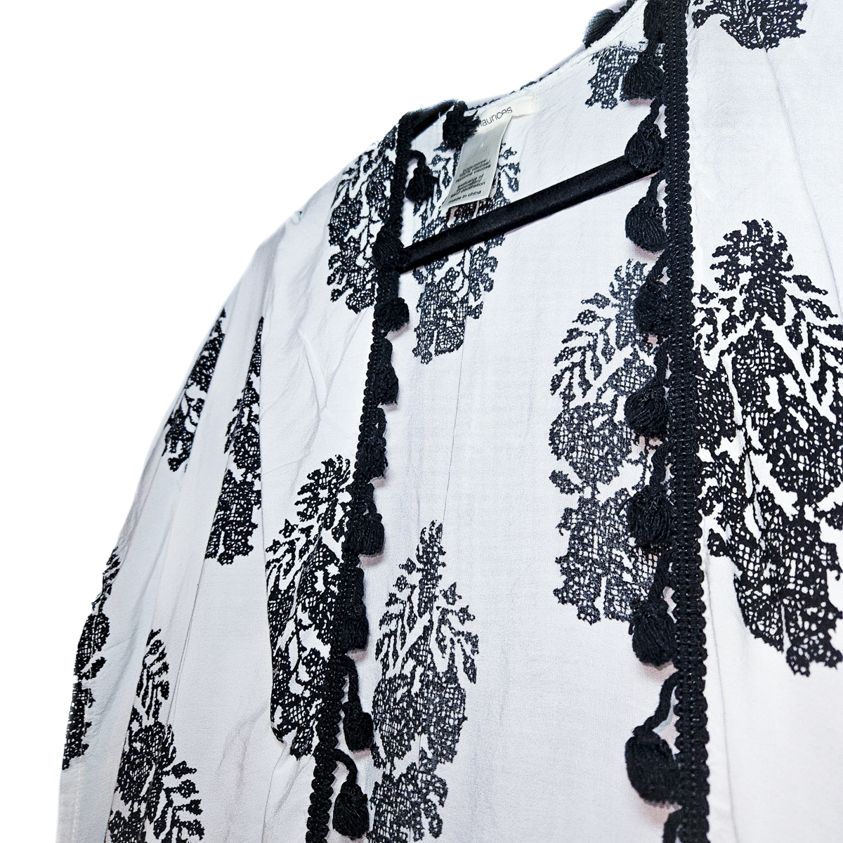 Black and White Tassled Wrap - OS