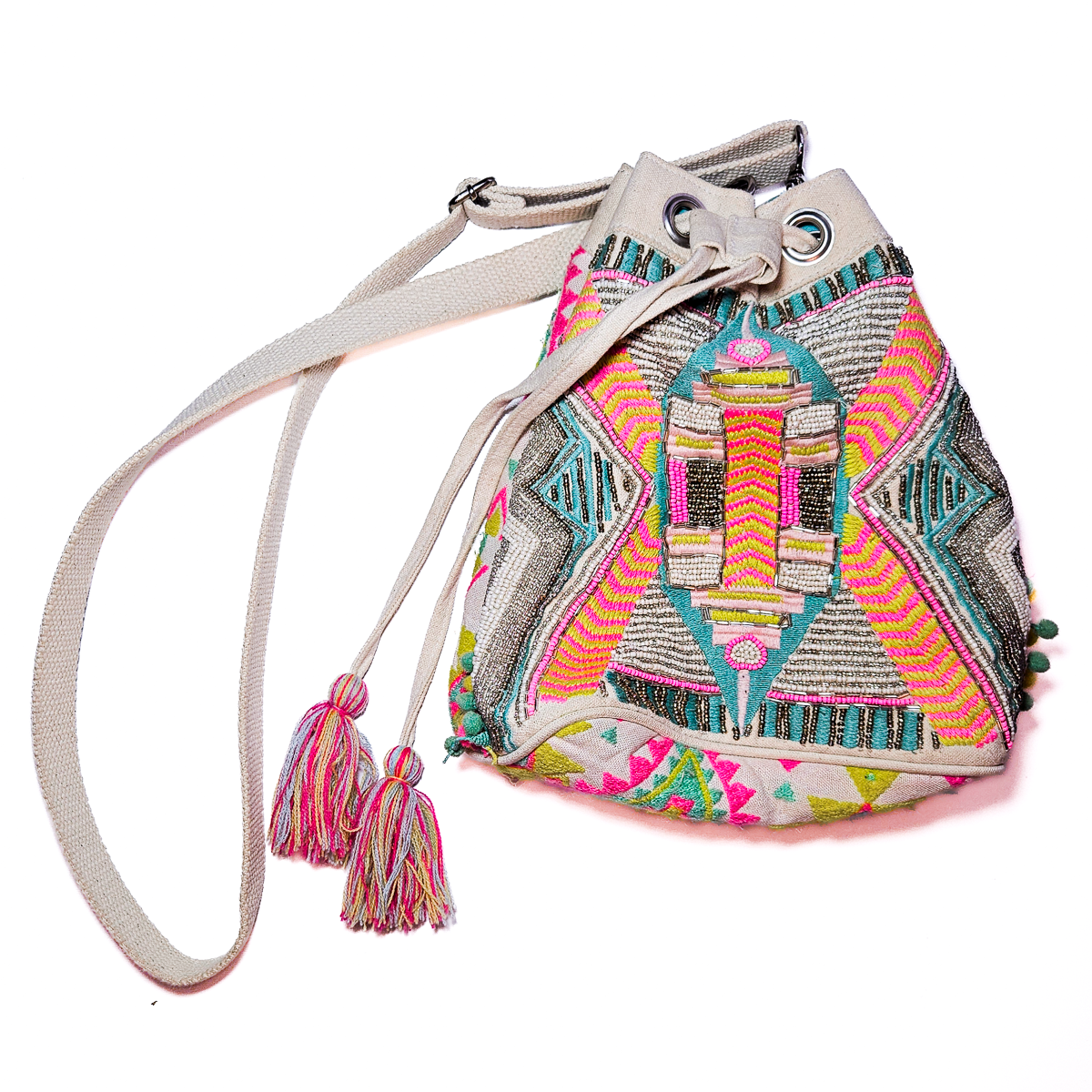 America and Beyond Hand Beaded Boho Bucket Bag